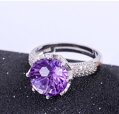 Noble Round Amethyst S925 Bague En Argent Sterling Pour Femme