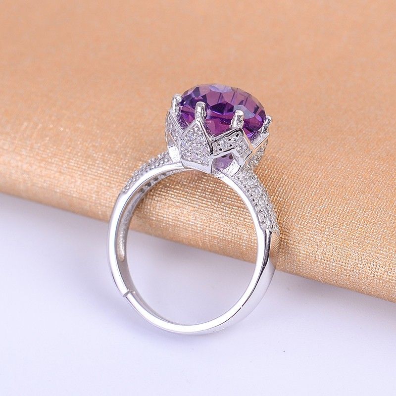 Noble Round Amethyst S925 Bague En Argent Sterling Pour Femme