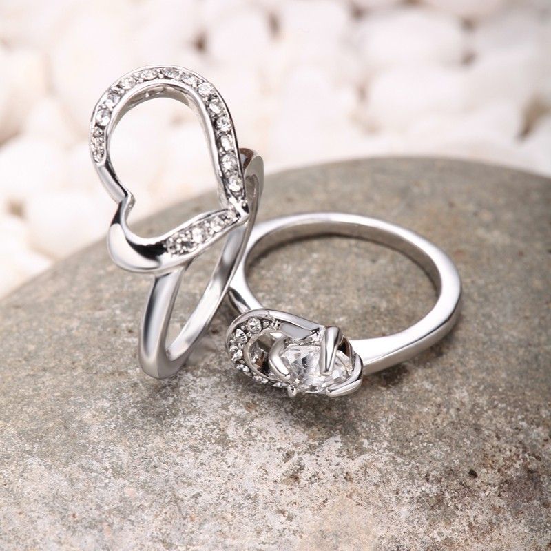 Nouveau Coeur Doux Avec Bague Pour Femmes En Cristal