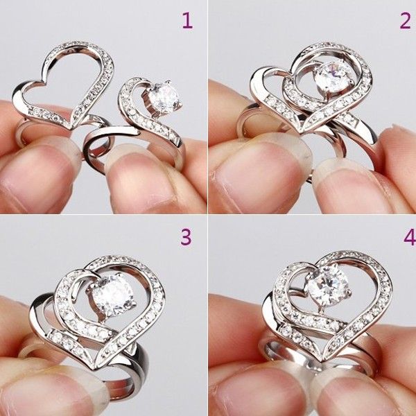 Nouveau Coeur Doux Avec Bague Pour Femmes En Cristal