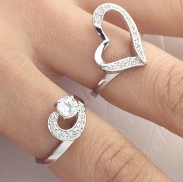 Nouveau Coeur Doux Avec Bague Pour Femmes En Cristal