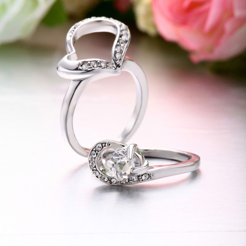 Nouveau Coeur Doux Avec Bague Pour Femmes En Cristal