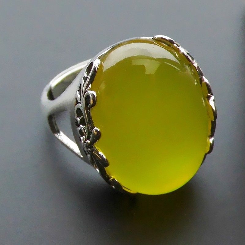 Nouveau Motif Rétro En Argent Sterling 925 Incrusté D'une Bague D'ouverture En Onyx Jaune Naturel