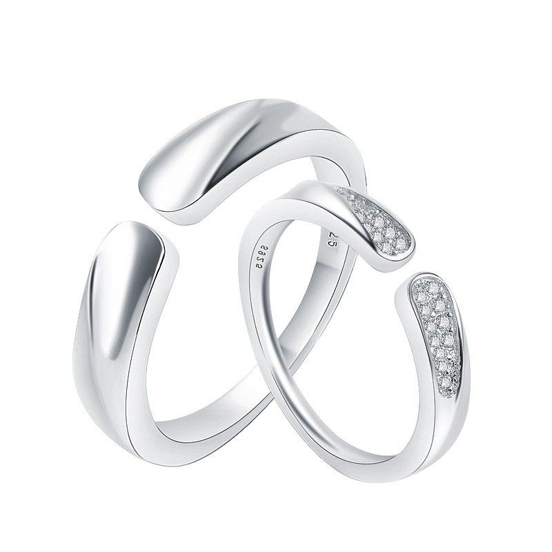 Nouveaux Anneaux De Couple D'ouverture Simples S925 Argent Incrusté De Zircone Cubique