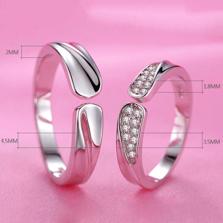 Nouveaux Anneaux De Couple D'ouverture Simples S925 Argent Incrusté De Zircone Cubique