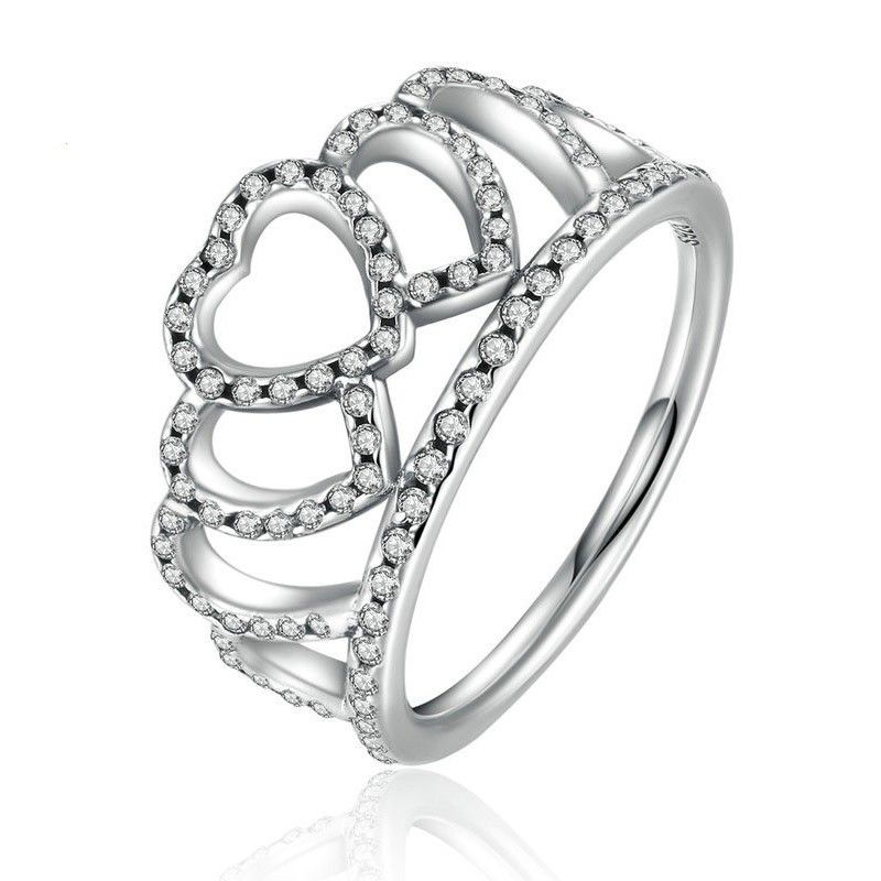 Nouvelle Bague Couronne Coeur-à-coeur En Argent Sterling S925 Incrustée De CZ