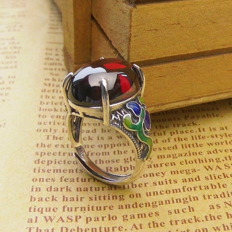 Nouvelle Bague Pour Femme En Grenat Cloisonné En Argent Sterling 925 Noble