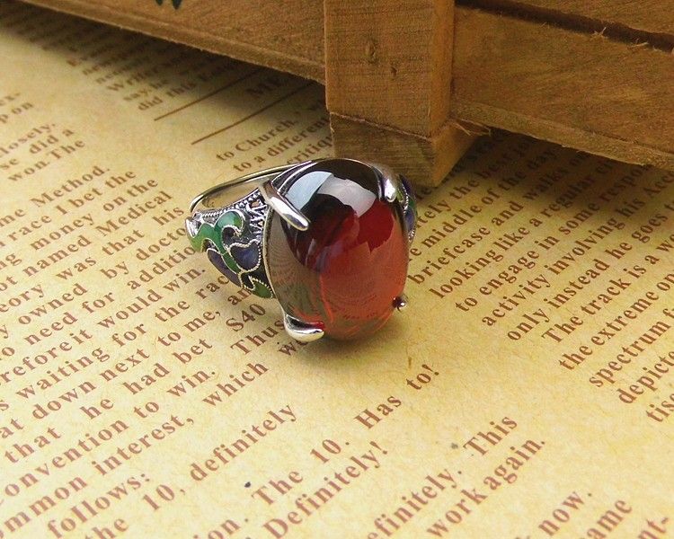 Nouvelle Bague Pour Femme En Grenat Cloisonné En Argent Sterling 925 Noble