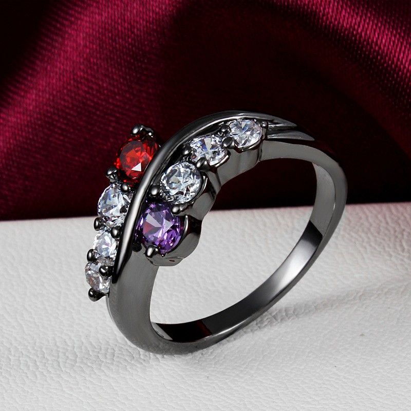 Nouvelle Bague De Fiançailles En Zircon Cubique À Double Rangée Incrustée D'or Noir