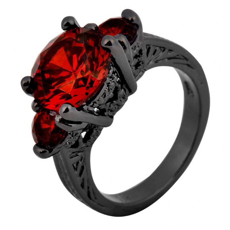 Nouvelle Bague De Fiançailles En Zircon Cubique Incrustée En Or Noir Noble De Luxe