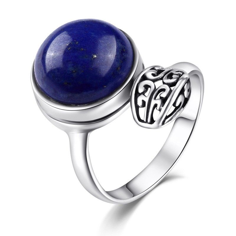 Nouvelle Offre Spéciale 925 En Argent Sterling Incrusté D'anneau D'ouverture En Lapis Lazuli Naturel