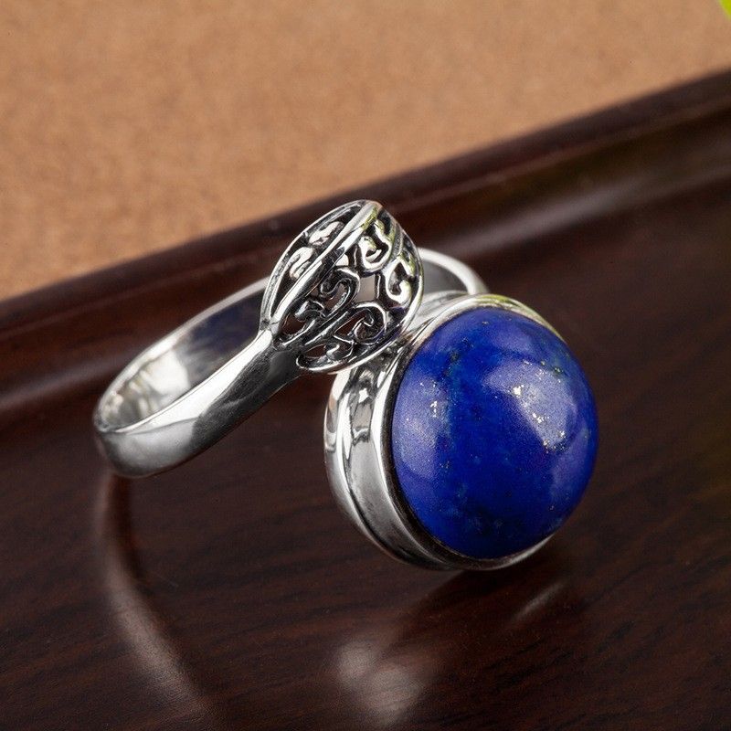 Nouvelle Offre Spéciale 925 En Argent Sterling Incrusté D'anneau D'ouverture En Lapis Lazuli Naturel