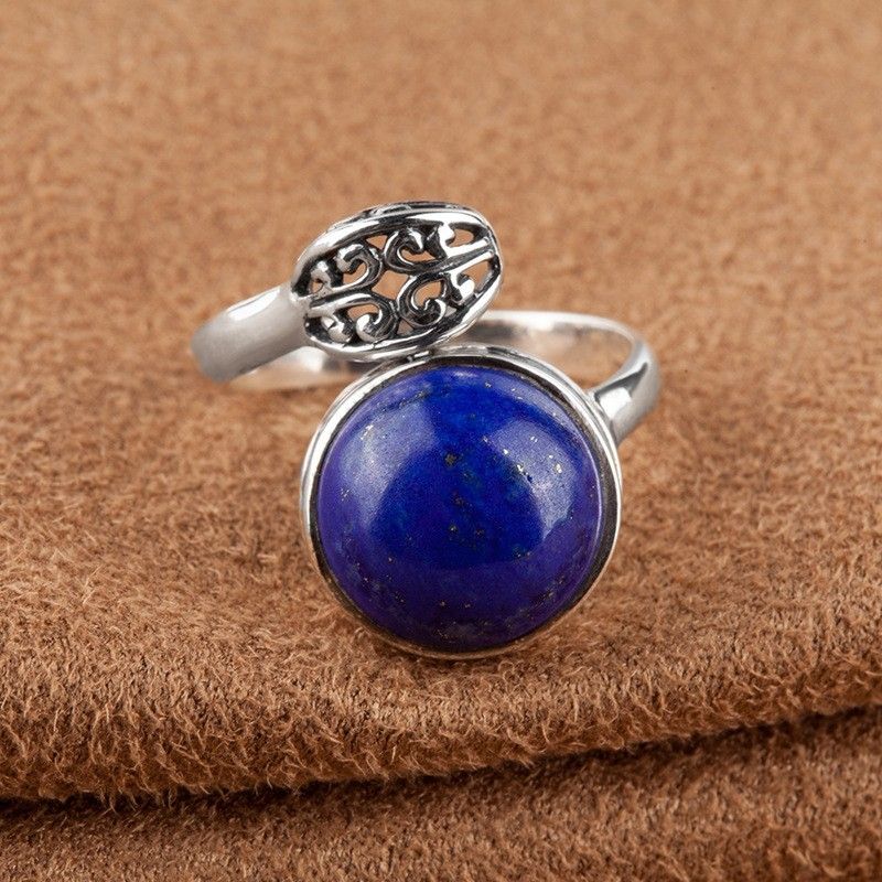 Nouvelle Offre Spéciale 925 En Argent Sterling Incrusté D'anneau D'ouverture En Lapis Lazuli Naturel