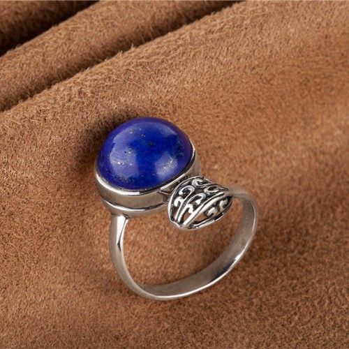 Nouvelle Offre Spéciale 925 En Argent Sterling Incrusté D'anneau D'ouverture En Lapis Lazuli Naturel