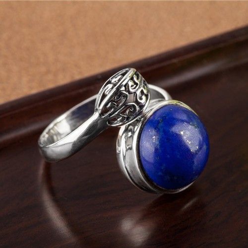 Nouvelle Offre Spéciale 925 En Argent Sterling Incrusté D'anneau D'ouverture En Lapis Lazuli Naturel