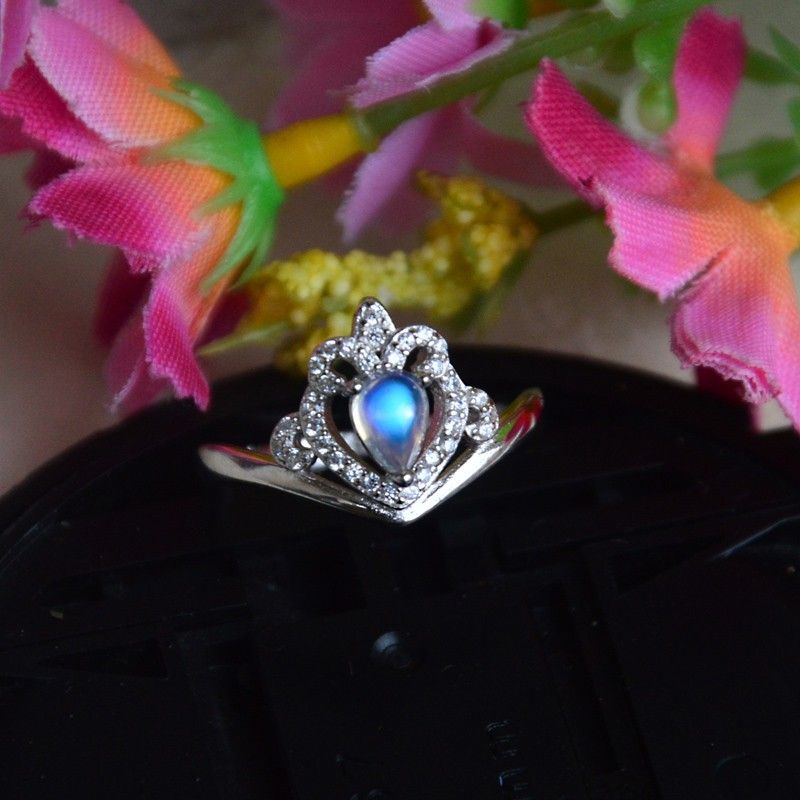 Nouvelle Offre Spéciale 925 En Argent Sterling Incrusté De Pierre De Lune Personnalisée Bague De Couronne De Princesse