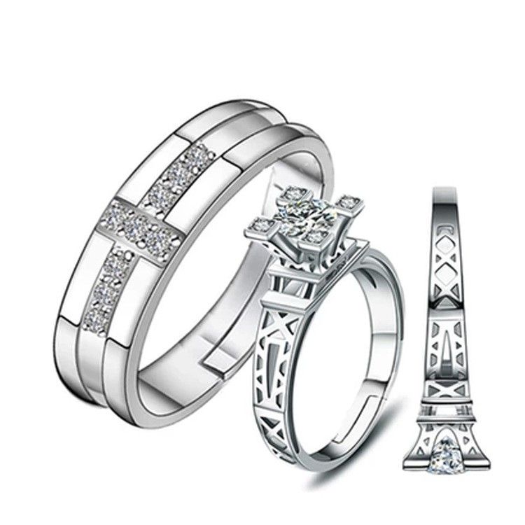 Nouvelles Anneaux De Couple Ajustables En Argent Sterling 925 Avec Tour Eiffel