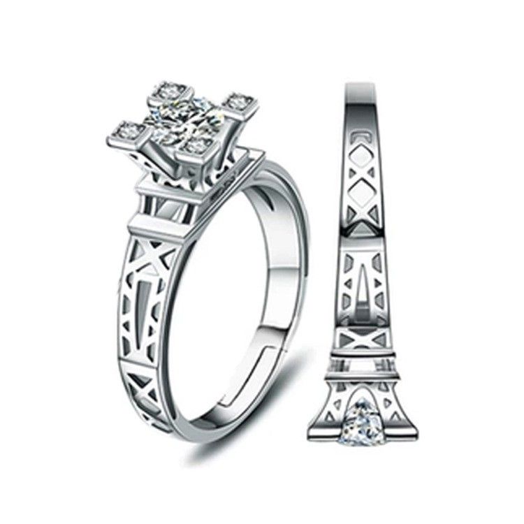 Nouvelles Anneaux De Couple Ajustables En Argent Sterling 925 Avec Tour Eiffel