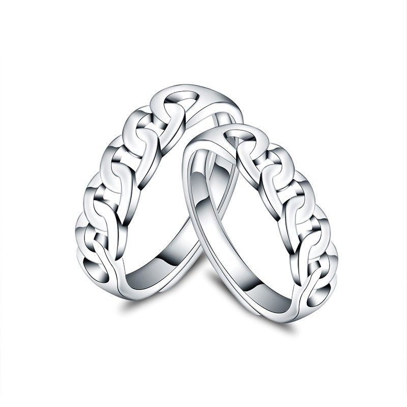 Nouvelles Anneaux De Couple D'ouverture En Argent Sterling 925 De Forme Tressée