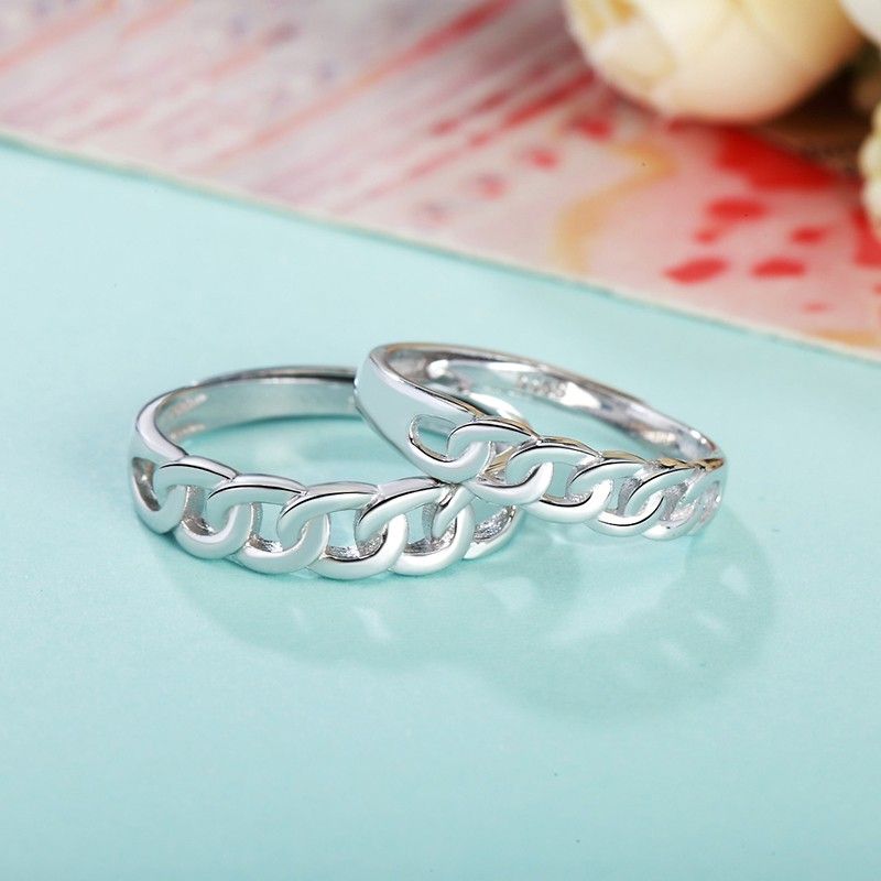 Nouvelles Anneaux De Couple D'ouverture En Argent Sterling 925 De Forme Tressée