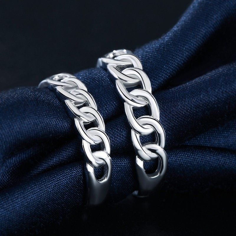 Nouvelles Anneaux De Couple D'ouverture En Argent Sterling 925 De Forme Tressée