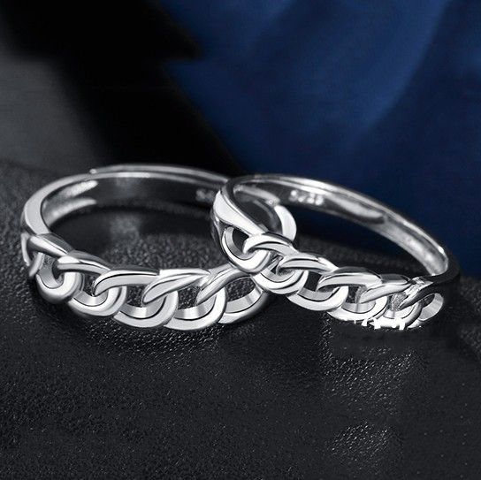 Nouvelles Anneaux De Couple D'ouverture En Argent Sterling 925 De Forme Tressée