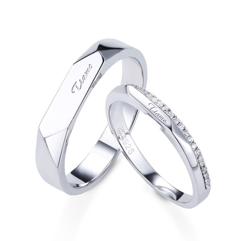 Nouvelles Bagues D'amoureux De Zircon Cubique Plaqué Platine Avec Inscription Créative En Argent Sterling 925