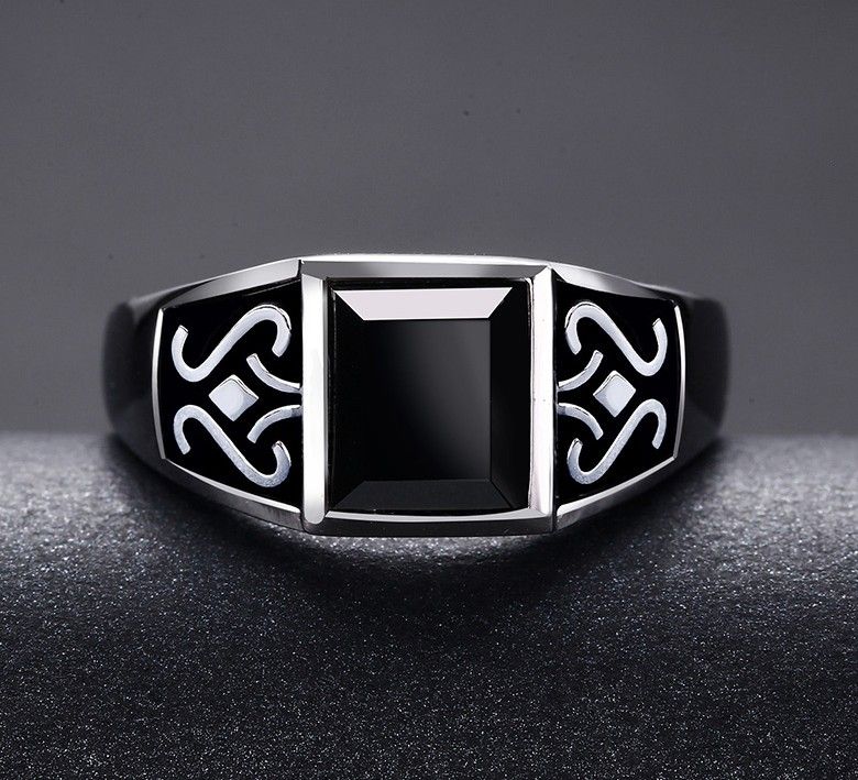 Obsidian Mysterious Totem S925 Bague En Argent Sterling Pour Homme