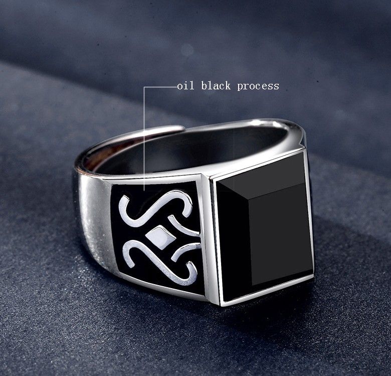 Obsidian Mysterious Totem S925 Bague En Argent Sterling Pour Homme