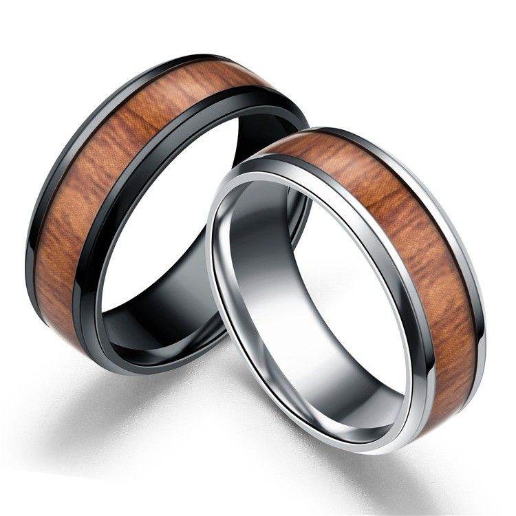 Offre Spéciale Bague De Mariage Pour Homme En Acier Inoxydable Incrusté De Bois Noir Et Argent