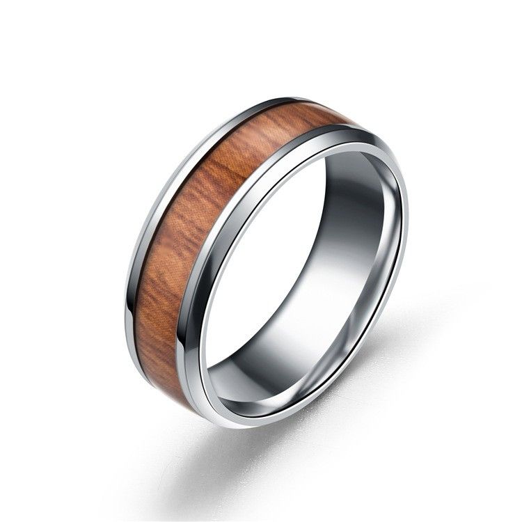 Offre Spéciale Bague De Mariage Pour Homme En Acier Inoxydable Incrusté De Bois Noir Et Argent