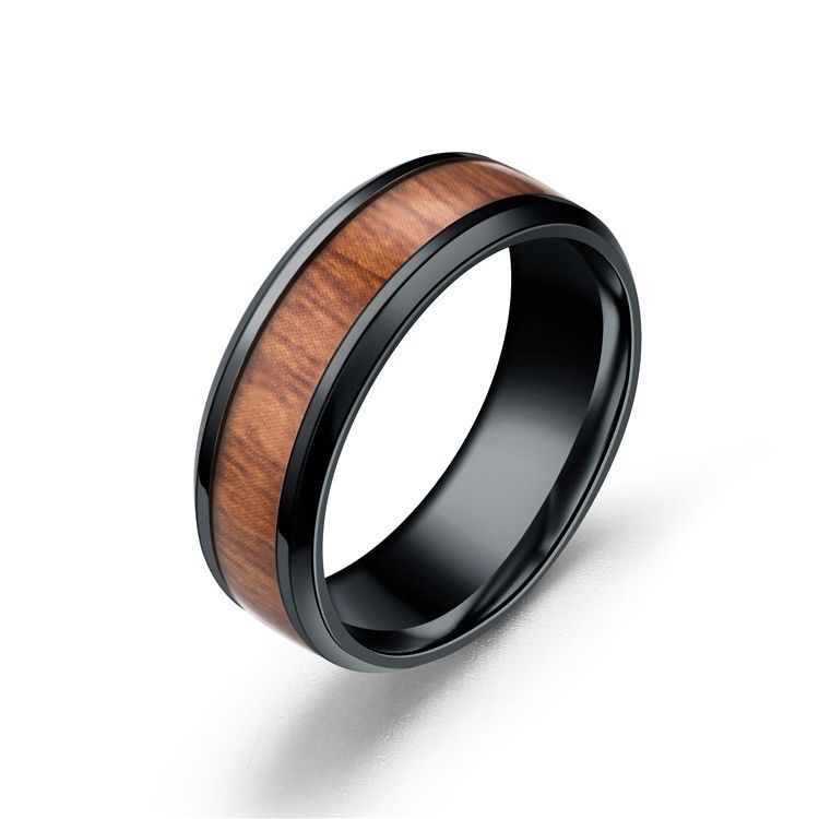 Offre Spéciale Bague De Mariage Pour Homme En Acier Inoxydable Incrusté De Bois Noir Et Argent