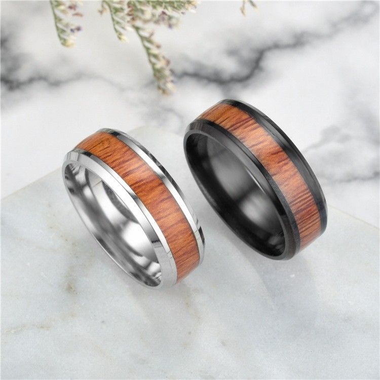 Offre Spéciale Bague De Mariage Pour Homme En Acier Inoxydable Incrusté De Bois Noir Et Argent