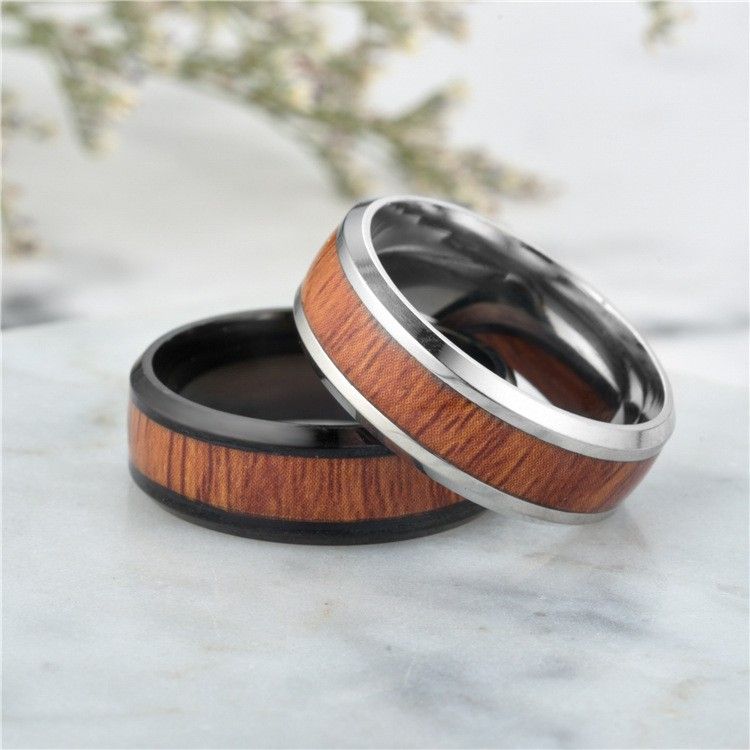 Offre Spéciale Bague De Mariage Pour Homme En Acier Inoxydable Incrusté De Bois Noir Et Argent