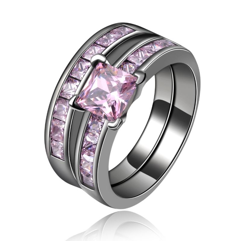 Or Noir Plaqué Haut De Gamme Populaire Avec Des Ensembles De Bague De Fiançailles CZ Rose