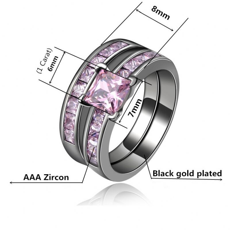 Or Noir Plaqué Haut De Gamme Populaire Avec Des Ensembles De Bague De Fiançailles CZ Rose