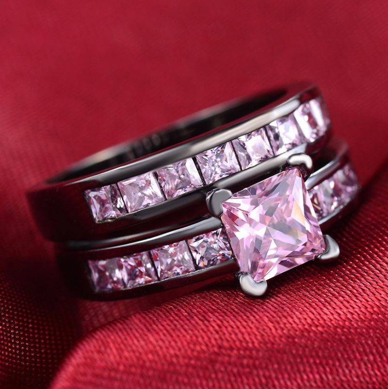 Or Noir Plaqué Haut De Gamme Populaire Avec Des Ensembles De Bague De Fiançailles CZ Rose