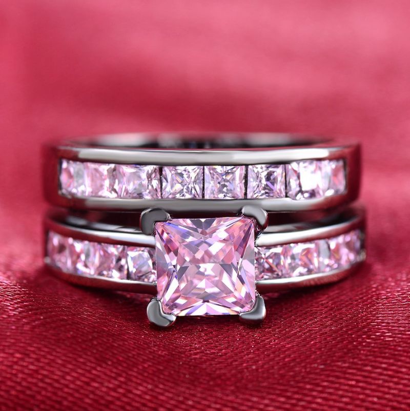 Or Noir Plaqué Haut De Gamme Populaire Avec Des Ensembles De Bague De Fiançailles CZ Rose