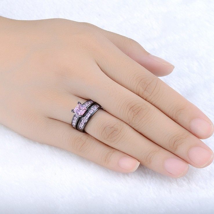 Or Noir Plaqué Haut De Gamme Populaire Avec Des Ensembles De Bague De Fiançailles CZ Rose