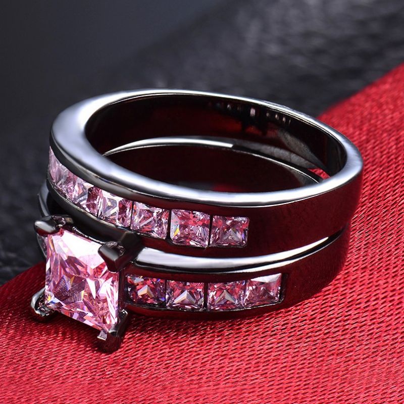 Or Noir Plaqué Haut De Gamme Populaire Avec Des Ensembles De Bague De Fiançailles CZ Rose