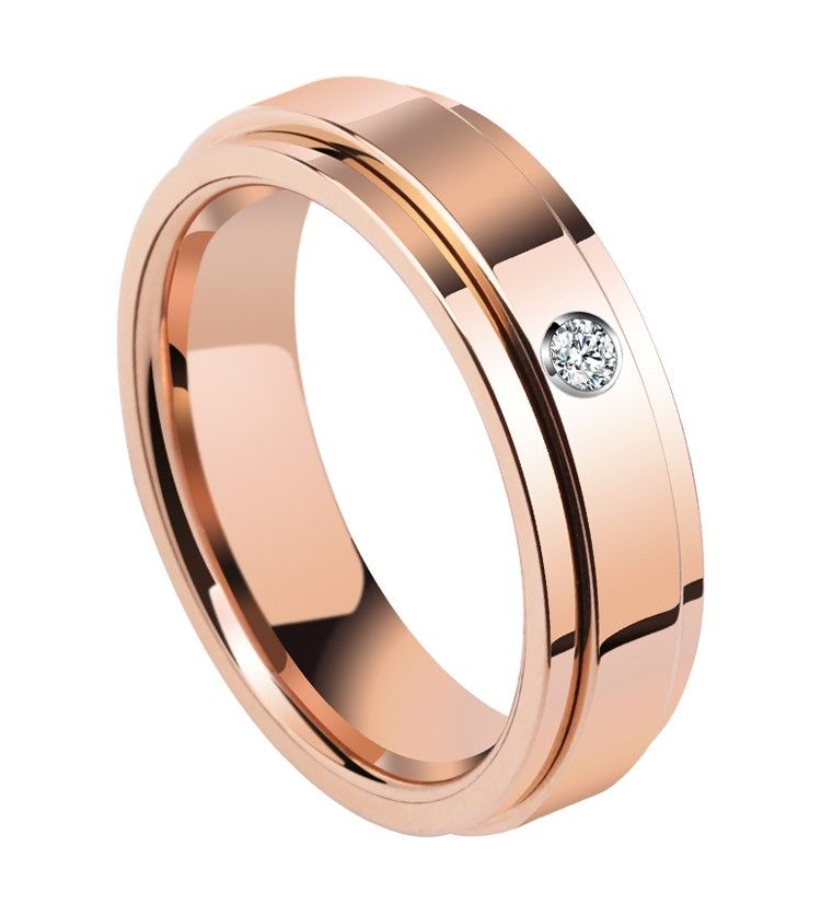 Or Rose De Haute Qualité Et Ruban De Promesse Rotative En Mosanite De Tungstène / Anneaux De Mariage Pour Hommes