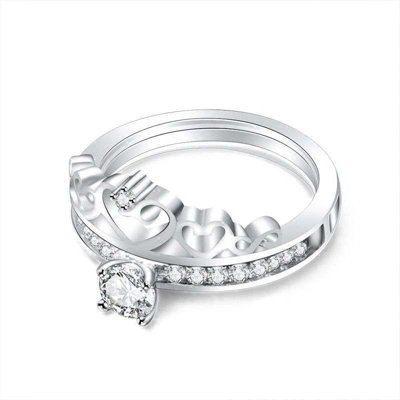 Original Belle Bague De Mariage En Argent Sterling 925 Crowne Incrustée De CZ