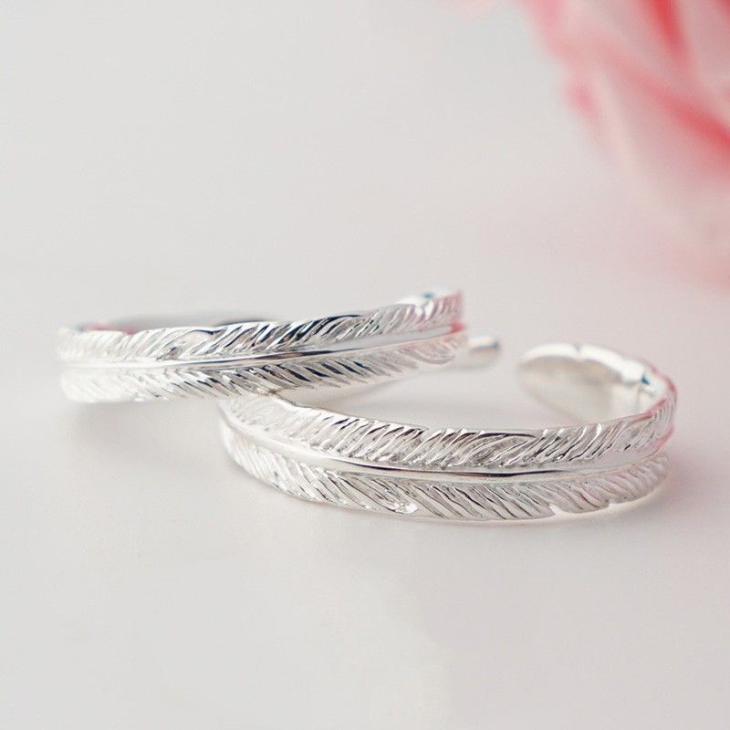 Original Fine Feather Texture 925 Sterling Silver Seiko Sculpture Ouverture Couple Anneaux