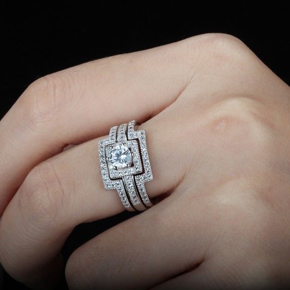 Original New 925 Sterling Silver Incrusté Simulation CZ Bague De Fiançailles Ensemble