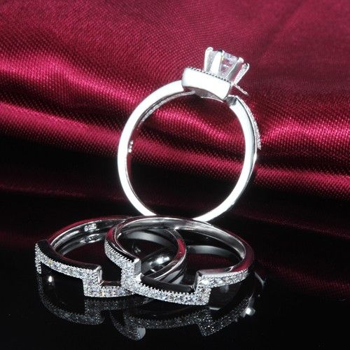 Original New 925 Sterling Silver Incrusté Simulation CZ Bague De Fiançailles Ensemble