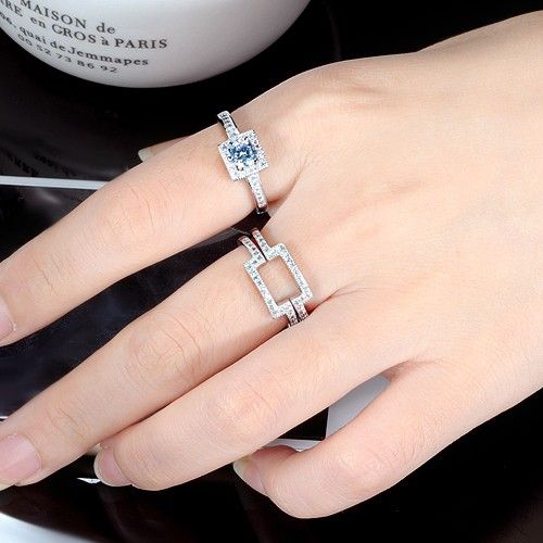 Original New 925 Sterling Silver Incrusté Simulation CZ Bague De Fiançailles Ensemble