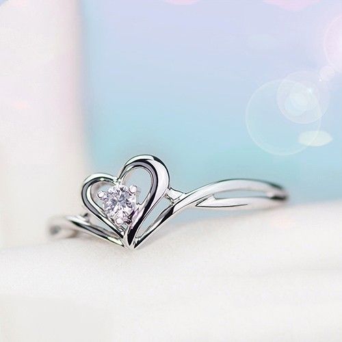 Original Produit 925 Argent Sterling Incrusté De Zircone Cubique Bague De Fiançailles En Forme De Coeur