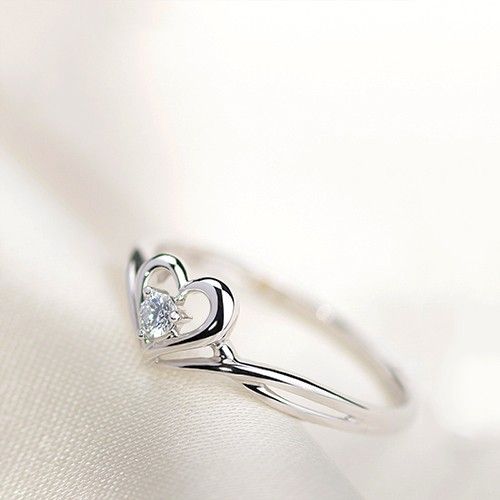 Original Produit 925 Argent Sterling Incrusté De Zircone Cubique Bague De Fiançailles En Forme De Coeur