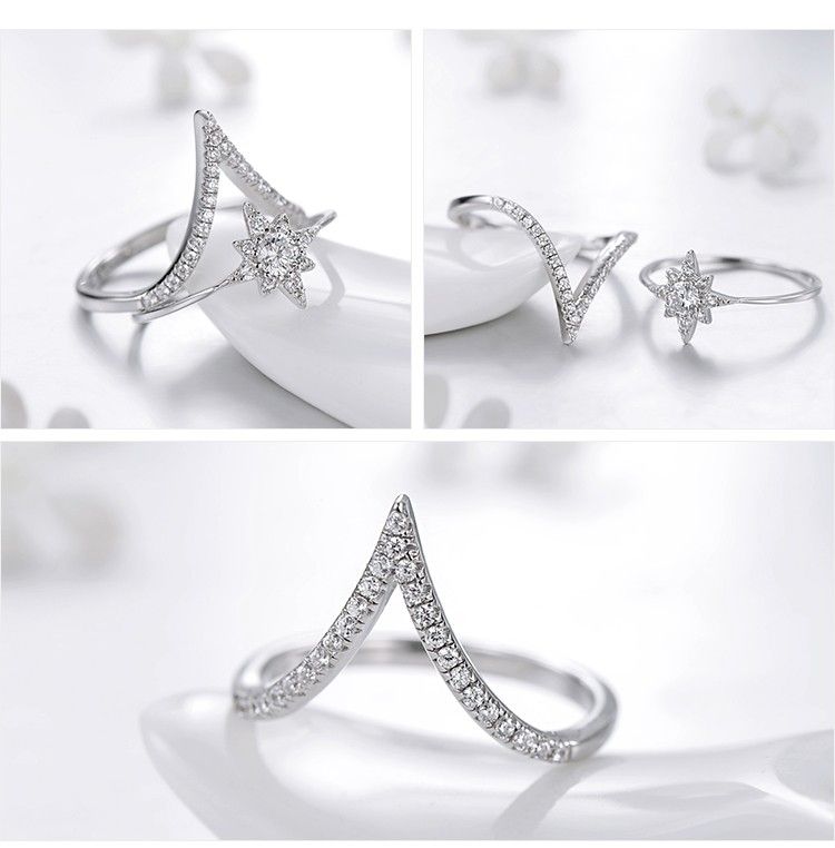 Personnalisé Flèche Et Fleur De Soleil S925 Ensembles De Bague En Argent Sterling Pour Elle