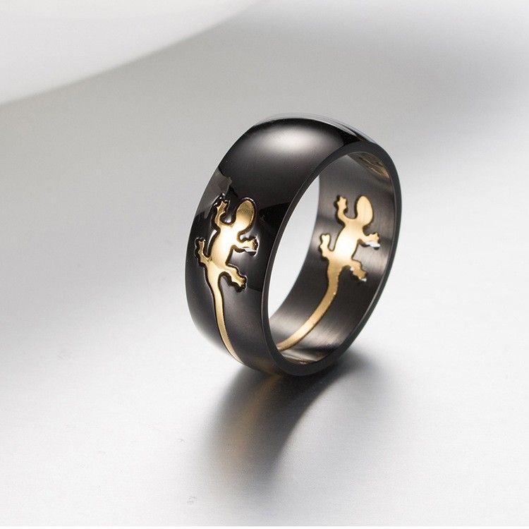 Personnalisé Motif Lézard Maison Bague Homme Titane Acier Bague Femme